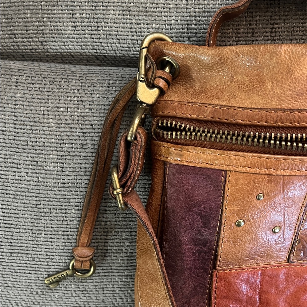 Fossil Brown Leather Patchwork Bag - image 5